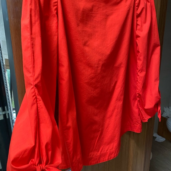Free People off the shoulder red shirt w/ties at sleeves - Picture 2 of 5